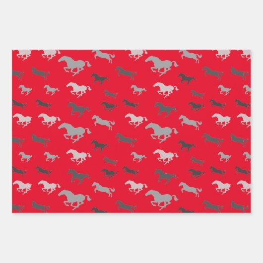 Viele Schwarz-weiße graue Pferde Umschlagpapier Bl Geschenkpapier Set (Vorderseite)