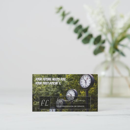 Viele Uhren motivierend graues Rechteck, monogramm Visitenkarte (Stehend Vorderseite)