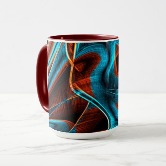 Viele verdrillte Rot- und Himmelblau verbrannt mit Tasse (Vorderseite Links)