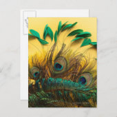 Viele verschiedene Arten von Federn auf einem gelb Postkarte (Vorne/Hinten)