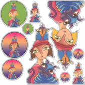 Viele, viele Vögel, Katzen Ladys Aufkleber (Vorderseite)