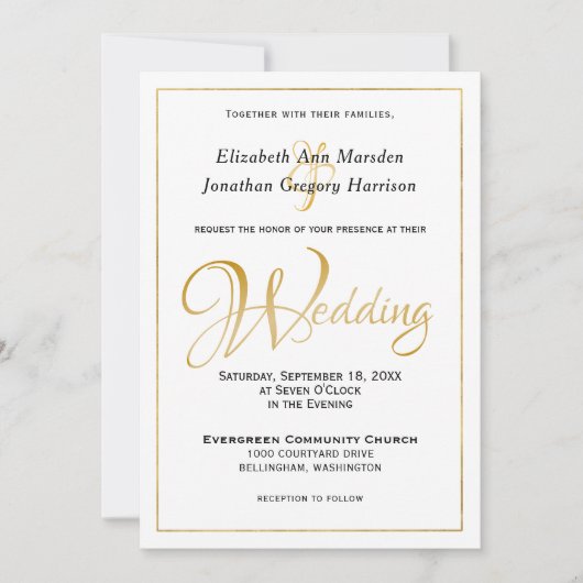 Viele Waters Scripture Elegantes Black Gold Script Einladung (Vorderseite)