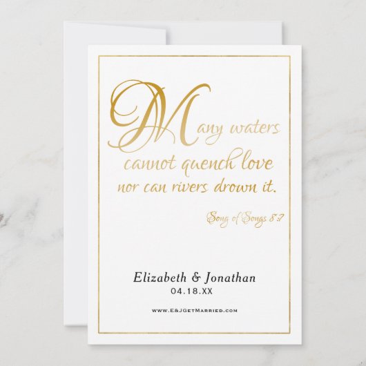 Viele Waters Scripture Elegantes Black Gold Script Einladung (Rückseite)