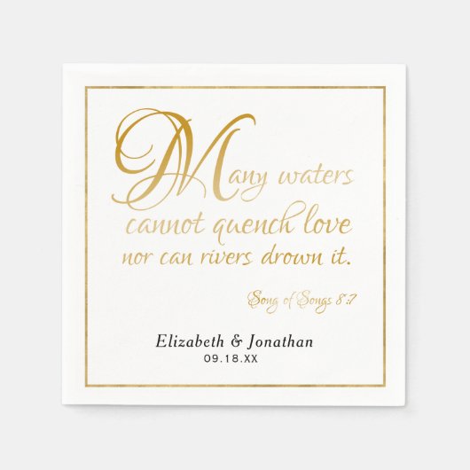 Viele Waters Scripture Zitat Elegantes Gold-Script Serviette (Vorderseite)