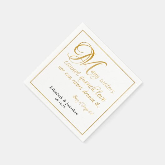 Viele Waters Scripture Zitat Elegantes Gold-Script Serviette (Ecke)