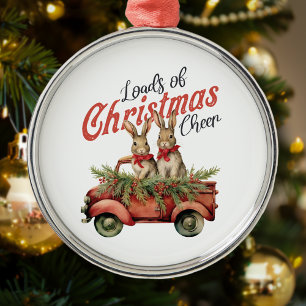 Viele Weihnachtsfreuden Hasen im roten Lastwagen Ornament Aus Metall