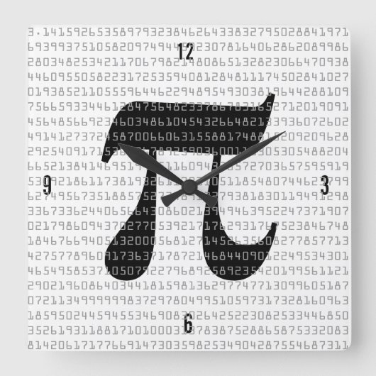 Viele Ziffern der mathematischen Konstanten der Pi Quadratische Wanduhr (Vorderseite)