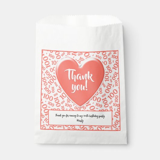 Vielen Dank 100. Random Number Pattern Coral/White Geschenktütchen (Vorderseite)