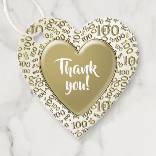 Vielen Dank 100. Random Number Pattern Gold/Weiß Geschenkanhänger (Vorderseite)