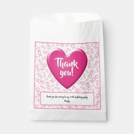 Vielen Dank 100. Random Number Pattern Pink/Weiß Geschenktütchen (Vorderseite)