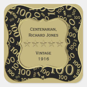 Vielen Dank 100. Zahlenmuster Gold/Schwarzes Brack Quadratischer Aufkleber