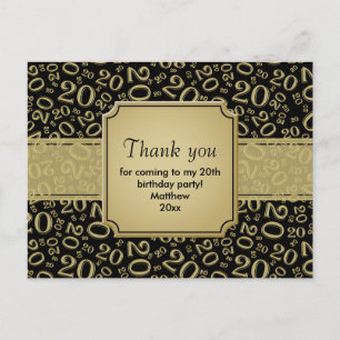 Vielen Dank 20. Geburtstag Nummer Muster Gold/Schw Postkarte