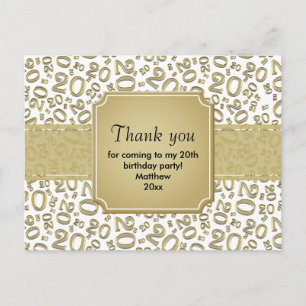 Vielen Dank 20. Geburtstag Nummer Muster Gold/Weiß Postkarte