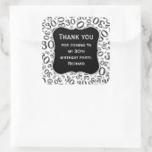 Vielen Dank: 30. Geburtstag Schwarzes Zahlenmuster Quadratischer Aufkleber (Tasche)