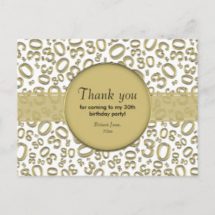 Vielen Dank: 30. Gold/White Geburtstag Zahlenmuste Postkarte