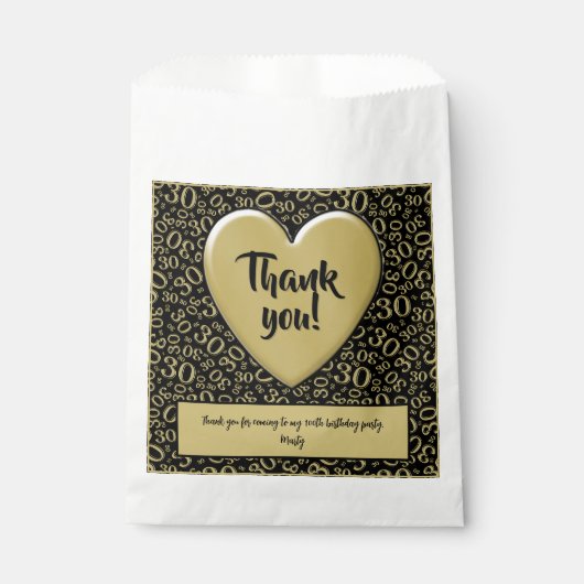 Vielen Dank 30. Random Nummer Muster Schwarz/Gold Geschenktütchen (Vorderseite)