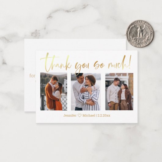 Vielen Dank 3 Fotos Hochzeitscollage Minimalistisc Mitteilungskarte (Vorderseite/Rückseite Beispiel)