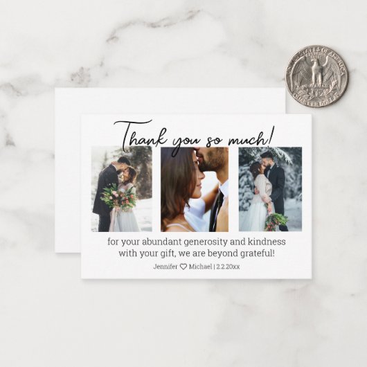 Vielen Dank 3 Fotos Winter Hochzeitscollage minima Mitteilungskarte (Vorderseite/Rückseite Beispiel)