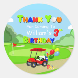 Vielen Dank, 3. Geburtstag Red Golf Cart Boy's Runder Aufkleber