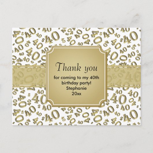 Vielen Dank 40. Gold/White Geburtstag Zahlenmuster Postkarte (Vorderseite)