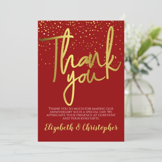 Vielen Dank 40 Jahre Red Gold Dankeskarte (Stehend Vorderseite)