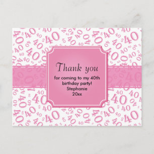 Vielen Dank: 40. Pink/White Geburtstag Zahlenmuste Postkarte