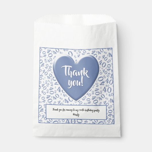 Vielen Dank 40. Random Number Pattern Blau/Weiß Geschenktütchen (Vorderseite)