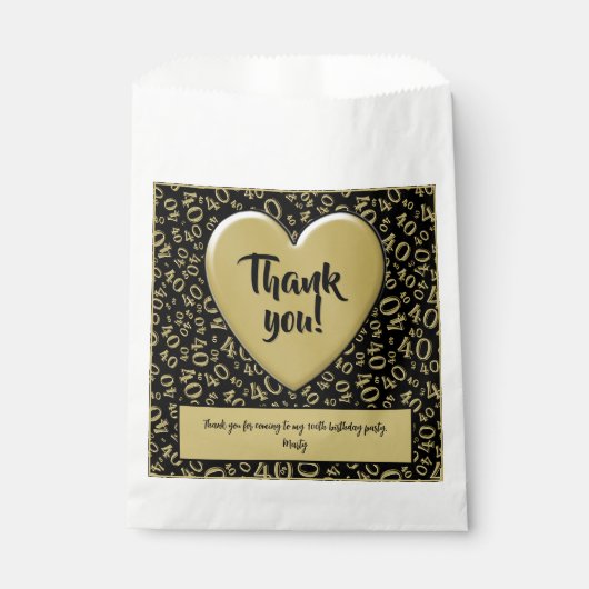 Vielen Dank 40. Random Nummer Muster Schwarz/Gold Geschenktütchen (Vorderseite)