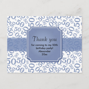 Vielen Dank: 50. Geburtstag Zahlenmuster Blau/Weiß Postkarte