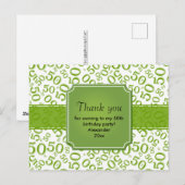 Vielen Dank 50. Geburtstag Zahlenmuster Grün/Weiß Postkarte (Vorne/Hinten)