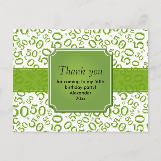 Vielen Dank 50. Geburtstag Zahlenmuster Grün/Weiß Postkarte (Vorderseite)