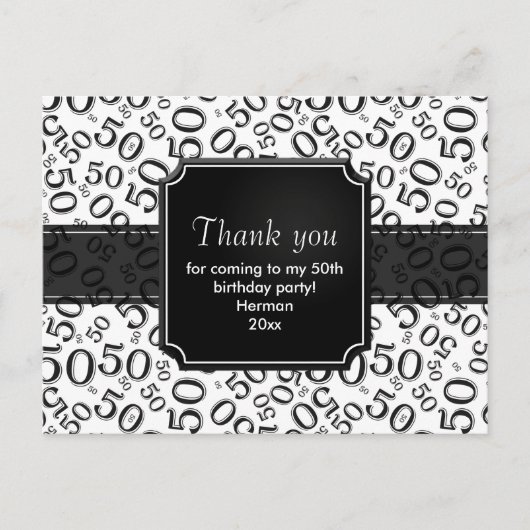 Vielen Dank 50. Geburtstag Zahlenmuster Schwarz/We Postkarte (Vorderseite)