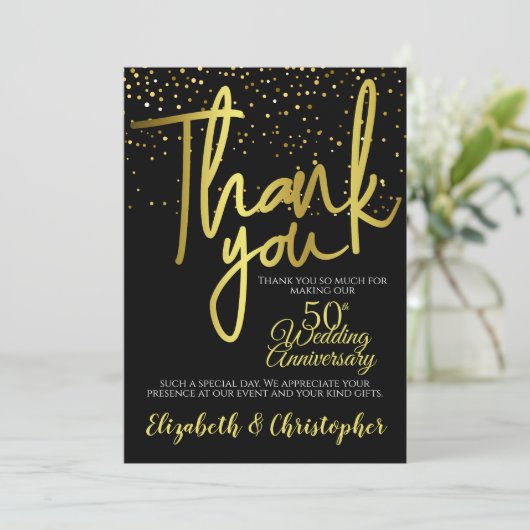 Vielen Dank 50 Jahre Black Gold Dankeskarte (Stehend Vorderseite)