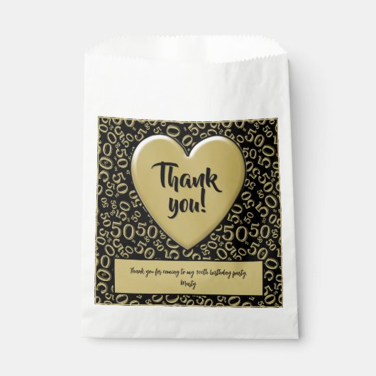 Vielen Dank 50. Random Nummer Muster Schwarz/Gold Geschenktütchen (Vorderseite)