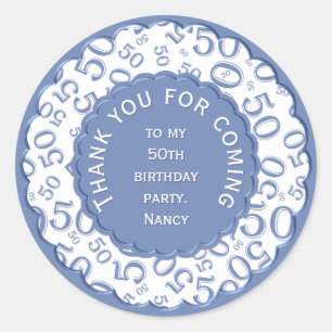 Vielen Dank 50. Zahlenmuster Blau und Weiß Runder Aufkleber