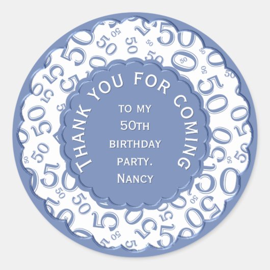 Vielen Dank 50. Zahlenmuster Blau und Weiß Runder Aufkleber (Vorderseite)
