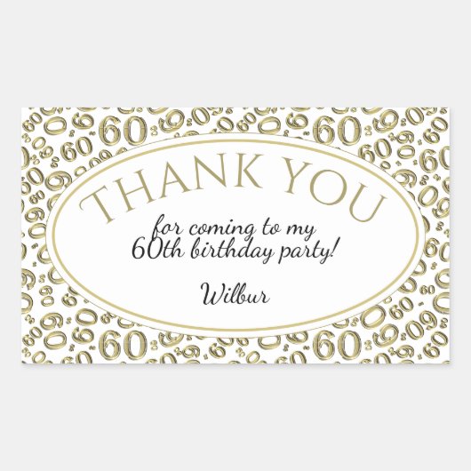 Vielen Dank - 60. Nummer Muster Gold und Weiß Rechteckiger Aufkleber (Vorderseite)