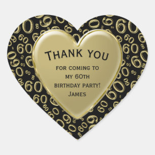 Vielen Dank - 60th Number Pattern Gold und Black Herz-Aufkleber
