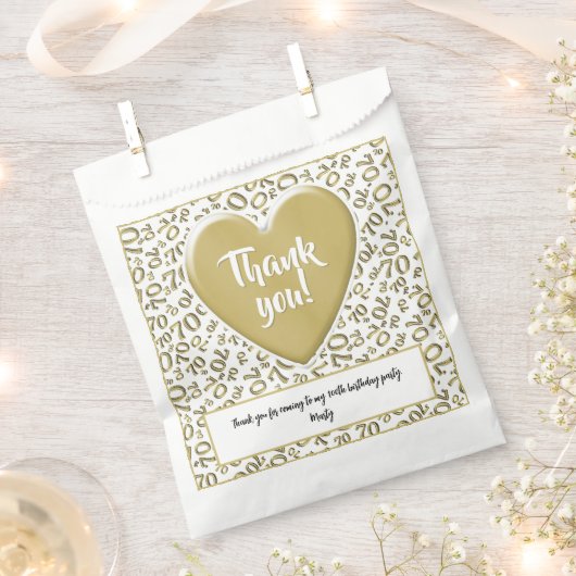 Vielen Dank 70. Random Number Pattern Gold/Weiß Geschenktütchen (Ausgeschnitten)