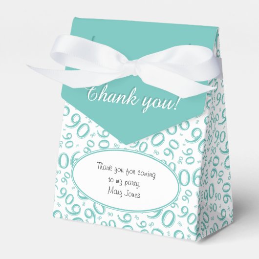 Vielen Dank, 90. Geburtstag Aquamarin/Weiß Muster Geschenkschachtel (Vorderseite)