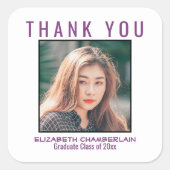 Vielen Dank Abschluss Black Plum Lila Custom Quadratischer Aufkleber (Vorderseite)