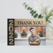 Vielen Dank Abschluss Class 2022 Black Gold Dankeskarte (Stehend Vorderseite)