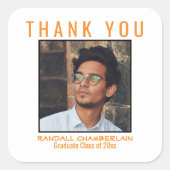 Vielen Dank Abschluss Orange Black Custom Foto Quadratischer Aufkleber (Vorderseite)