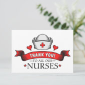 Vielen Dank an alle unsere Krankenschwestern Rot Dankeskarte (Stehend Vorderseite)