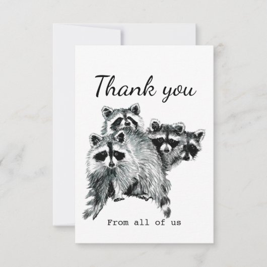 Vielen Dank an alle von uns Fun Raccoon Animal Art Dankeskarte (Vorderseite)