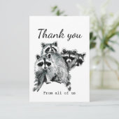 Vielen Dank an alle von uns Fun Raccoon Animal Art Dankeskarte (Stehend Vorderseite)