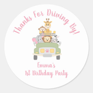 Vielen Dank an Animal Safari Pink 1. Geburtstag Pa Runder Aufkleber