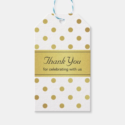 Vielen Dank an Classy White und Gold Glitzer Polka Geschenkanhänger (Vorderseite)