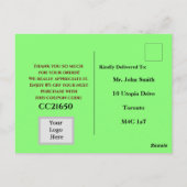 Vielen Dank an den neuen Kunden. Postkarte (Rückseite)