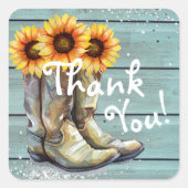 Vielen Dank an den rustikalen Western Sonnenblumen Quadratischer Aufkleber (Vorderseite)